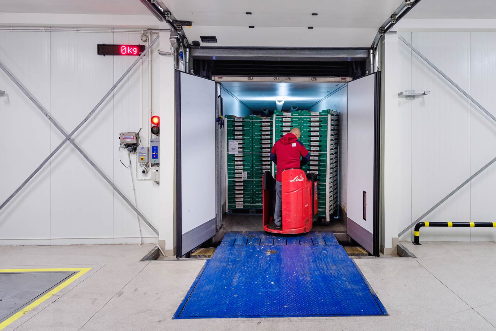 Forklift in fruit warehouse